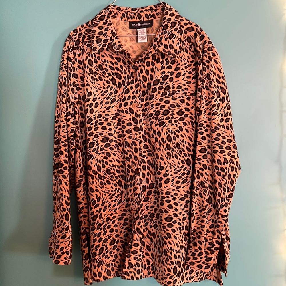 Sag Harbor leopard print, long sleeve blouse